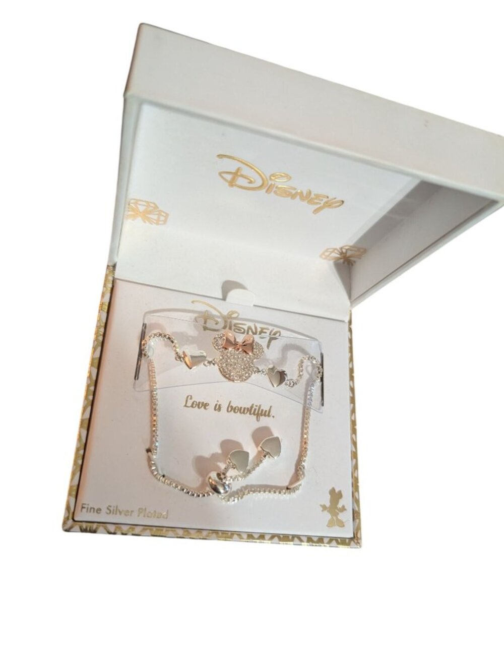 Disney Minnie Mouse Bracelet With Hearts & Bow In Gift Box